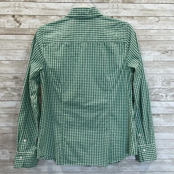 J.Crew Womens M Shirt Stretch Perfect Green White Gingham Check Button Up Preppy - Picture 3 of 6
